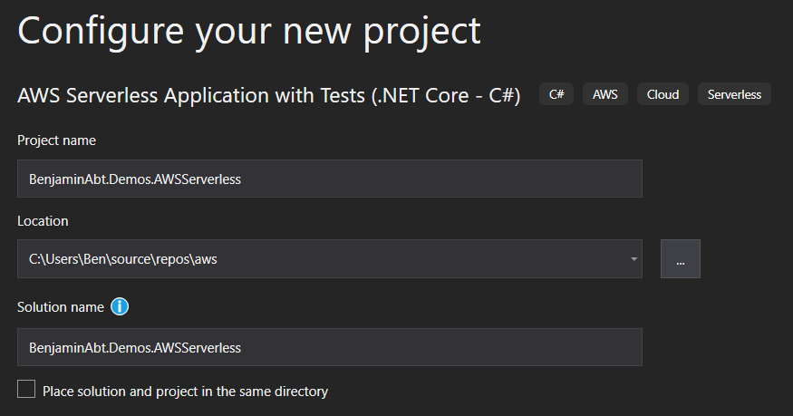 AWS Configure VS Project