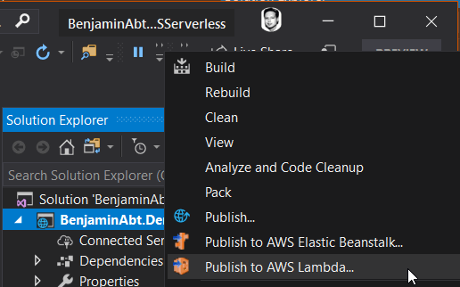 AWS VS Publish to Lambda