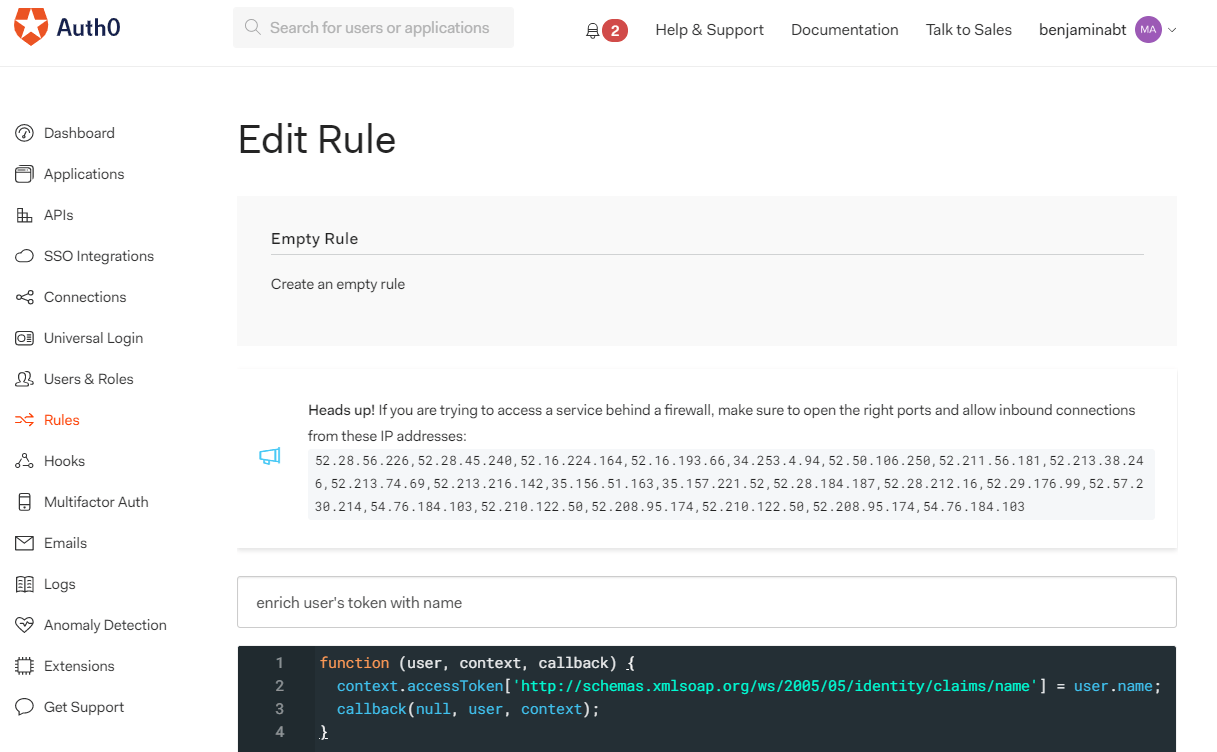 Auth0 Rules Script