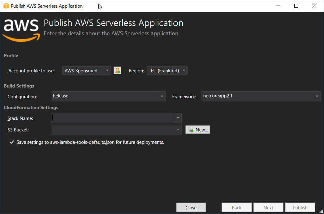 AWS ASP.NET Core Serverless - Publishing