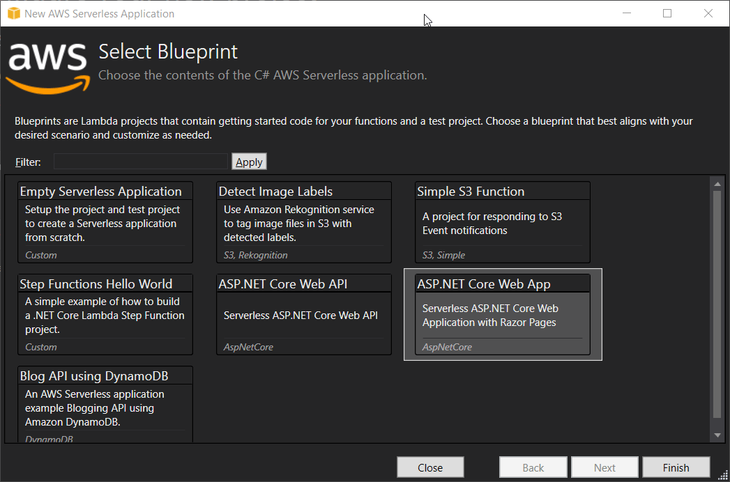 AWS ASP.NET Core Serverless - New App