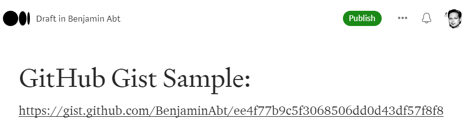 GitHub Gist add to Medium