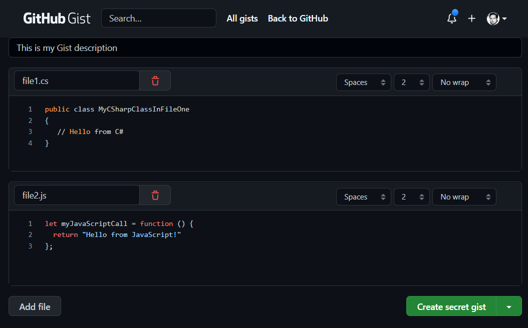 GitHub Create Gist