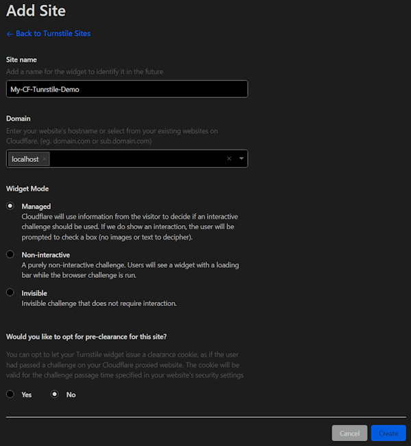 CF Create Turnstile Site