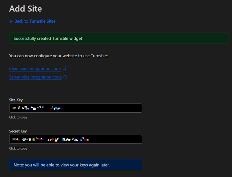 CF Turnstile Site Keys