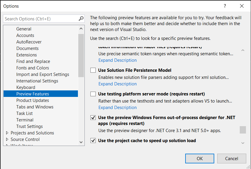 SLNX Preview Options