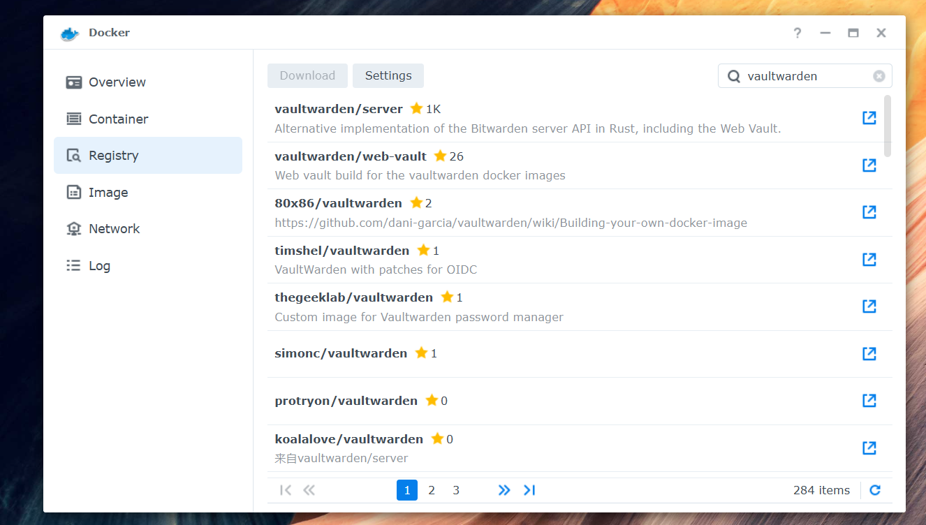 Docker Registry - Search Vaultwarden